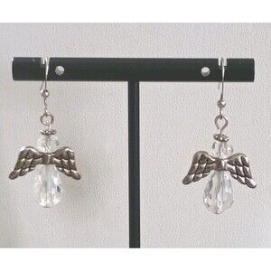 Angel Faceted Crystal Silver Tone Holiday Dangle Earrings